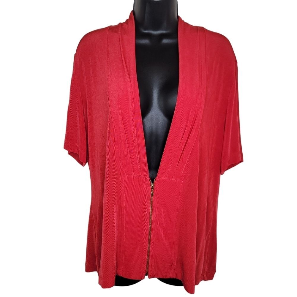 Chico's Travlers red short sleeve cardigan jacket size 3 (XL)